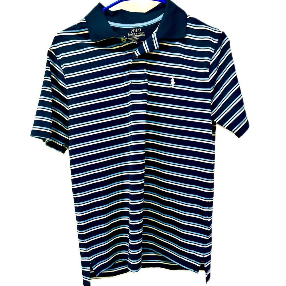 Ralph Lauren Performance Boys size Large (14-16) Blue & White Short Sleeve Shirt